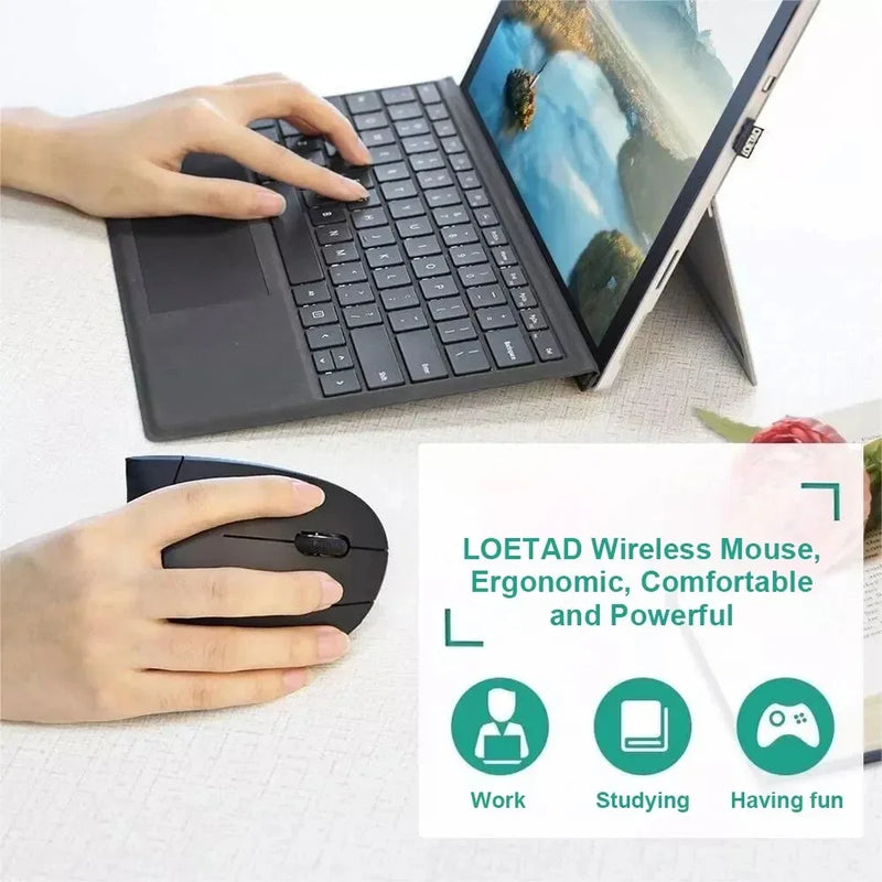 Mouse Inalámbrico Ergonómico Vertical de 2,4 GHz, 6 Botones para Ordenador Portátil