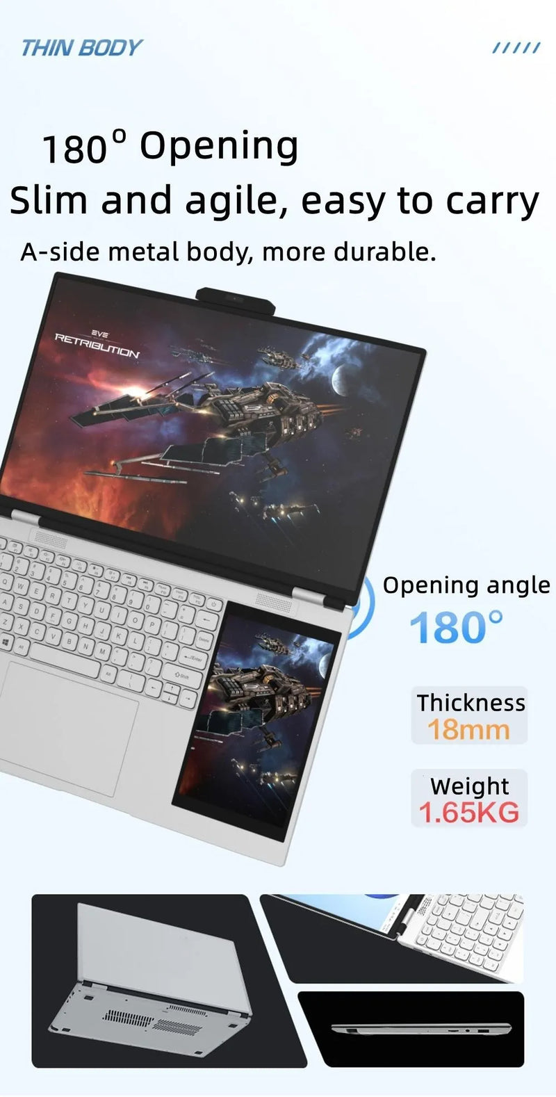 Laptop de Doble Pantalla 15,6" y 7" Intel Celeron N5105 Touchscreen