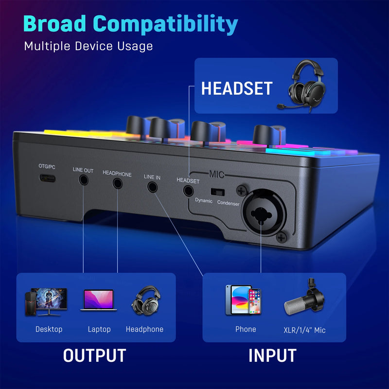 Mezclador de Audio para Juegos SC3 4 Canales RGB Fifine