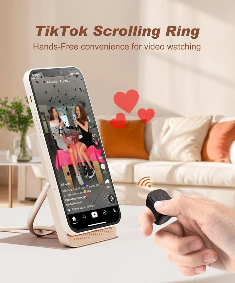 TikTok Scrolling Ring, Control Remoto Bluetooth, Dispositivo de Desplazamiento, Música y Cámara