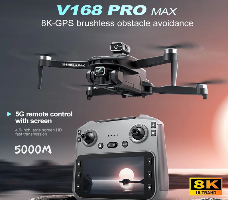 Drone Profesional V168 Pro MAX GPS 8K con Control de Pantalla Grande