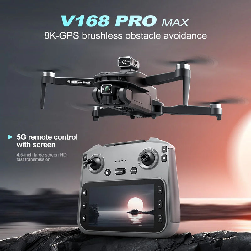 Drone Profesional V168 Pro MAX GPS 8K con Control de Pantalla Grande