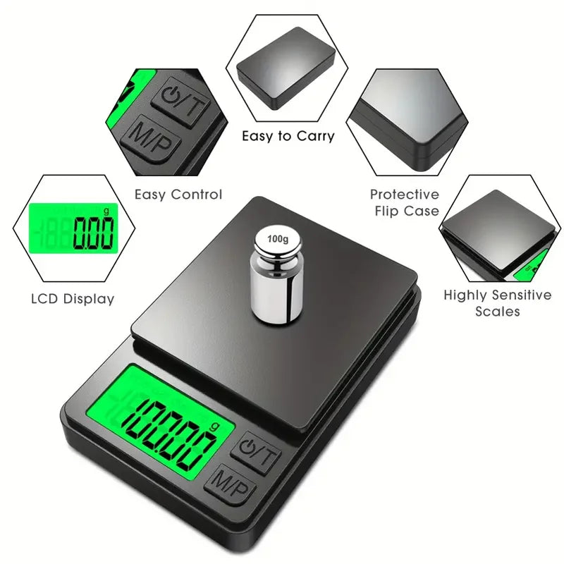 Bascula de Alta Precisión de 0,1 g x 1000 g con Pantalla LCD Retroiluminada