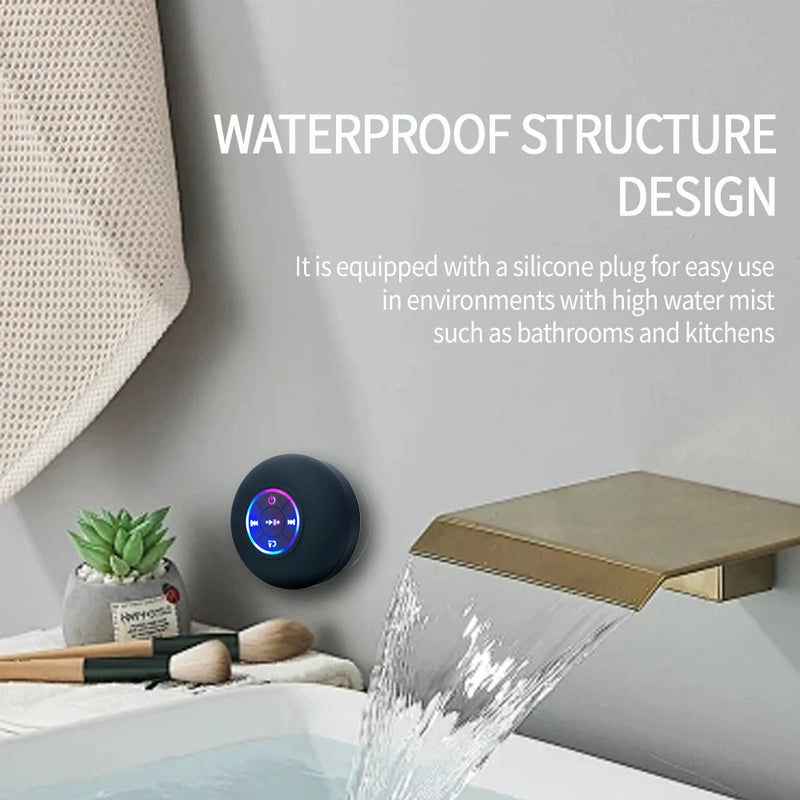 Altavoz Bluetooth Portátil IPX4 Impermeable con Luces LED y Ventosa, Sonido Estéreo para Baño y Exterior