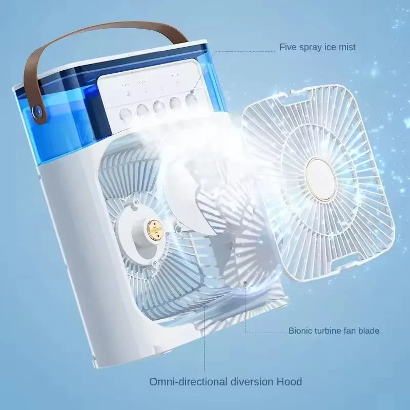 Mini Enfriador de Aire 3 en 1 Portátil con USB, Humidificador y Luz LED