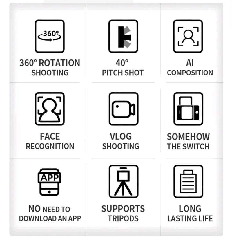 Selfiestick Inteligente Recargable Soporte de Rotación 360° Seguimiento de IA