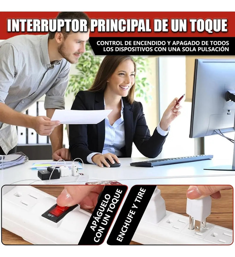 Multicontacto de 6 Tomas Con Cable de 1 m y Protección Contra Sobrecarga