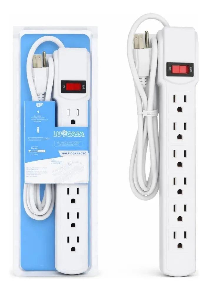 Multicontacto de 6 Tomas Con Cable de 1 m y Protección Contra Sobrecarga