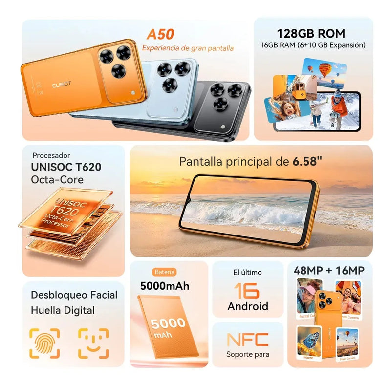 Cubot A50 Dual Sim 128 GB Naranja 6 GB RAM 6.58 Pulgadas NFC Android 16