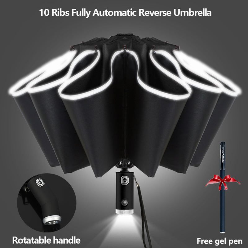 Paraguas Automático Inverso con Linterna LED de Mango Giratorio