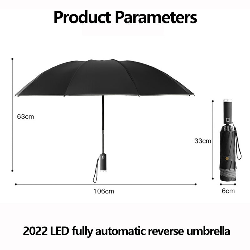 Paraguas Automático Inverso con Linterna LED de Mango Giratorio