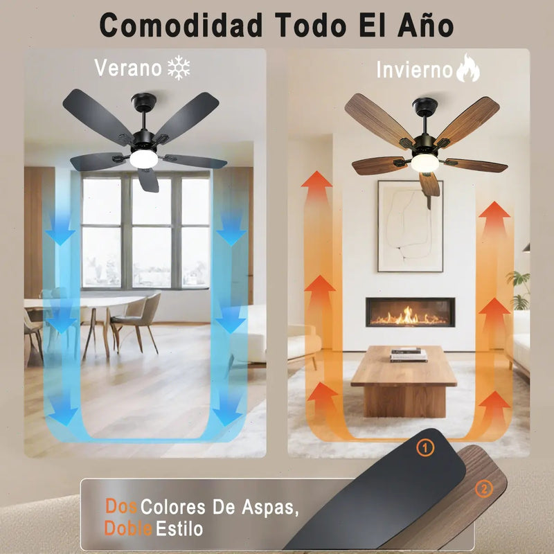Ventilador de Techo Moderno con Luces LED de 5 Aspas