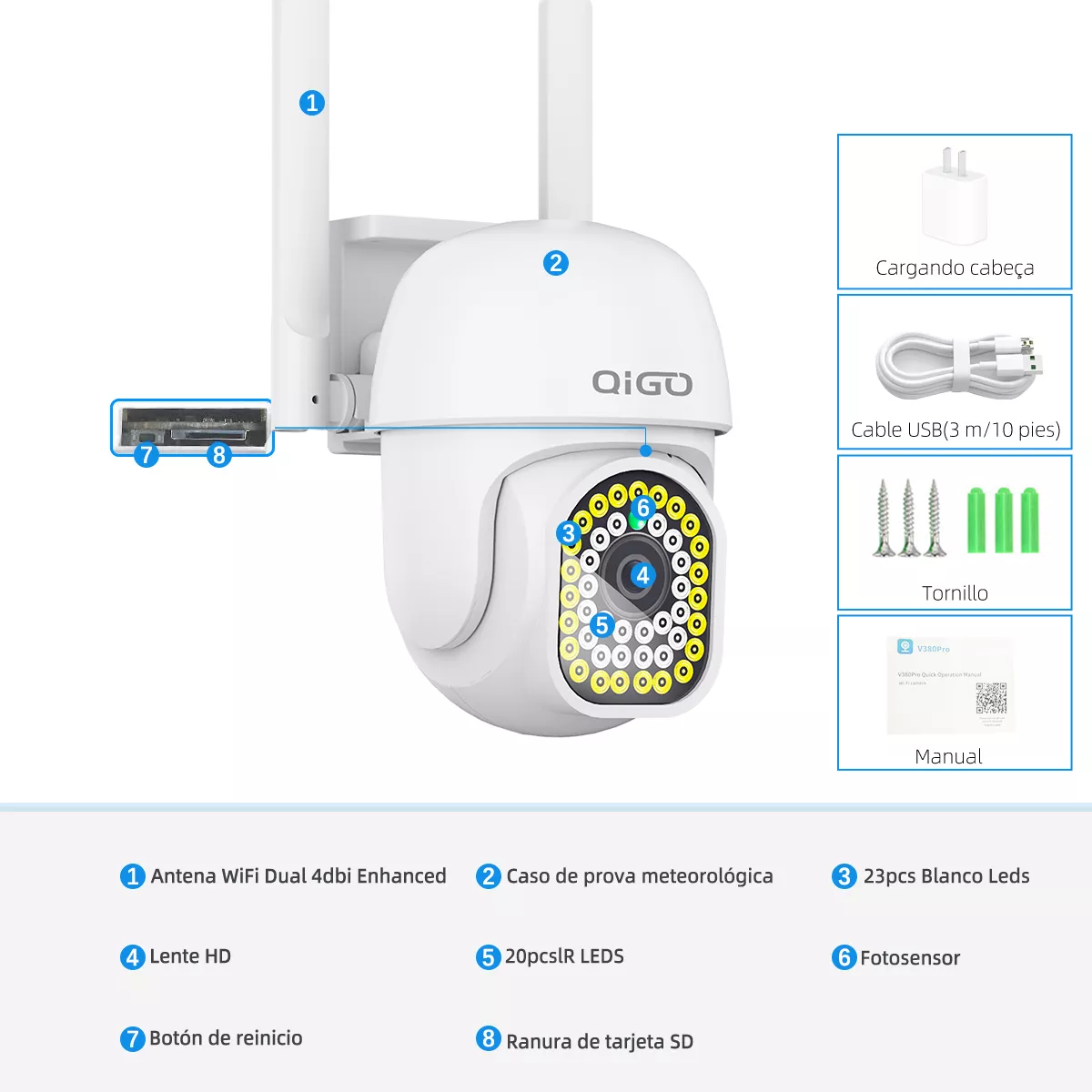 Qigo Camera Cámara de Seguridad Inalámbrica QIGO para Exterior Wifi Impermeable ...