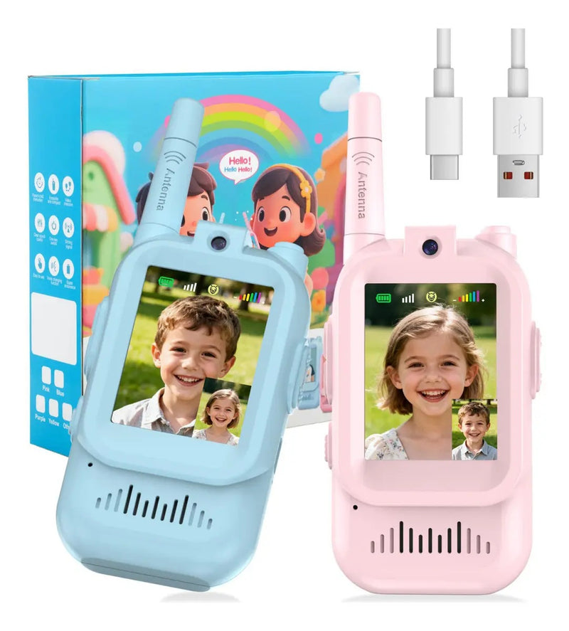 Walkie Talkie para Niños Pack de 2 con Video Recargable y Pantalla