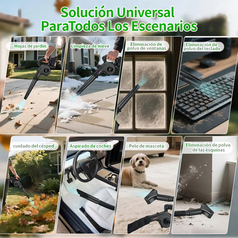 Soplador Aspiradora Inalámbrica 850W con 2 Baterías 4 en 1