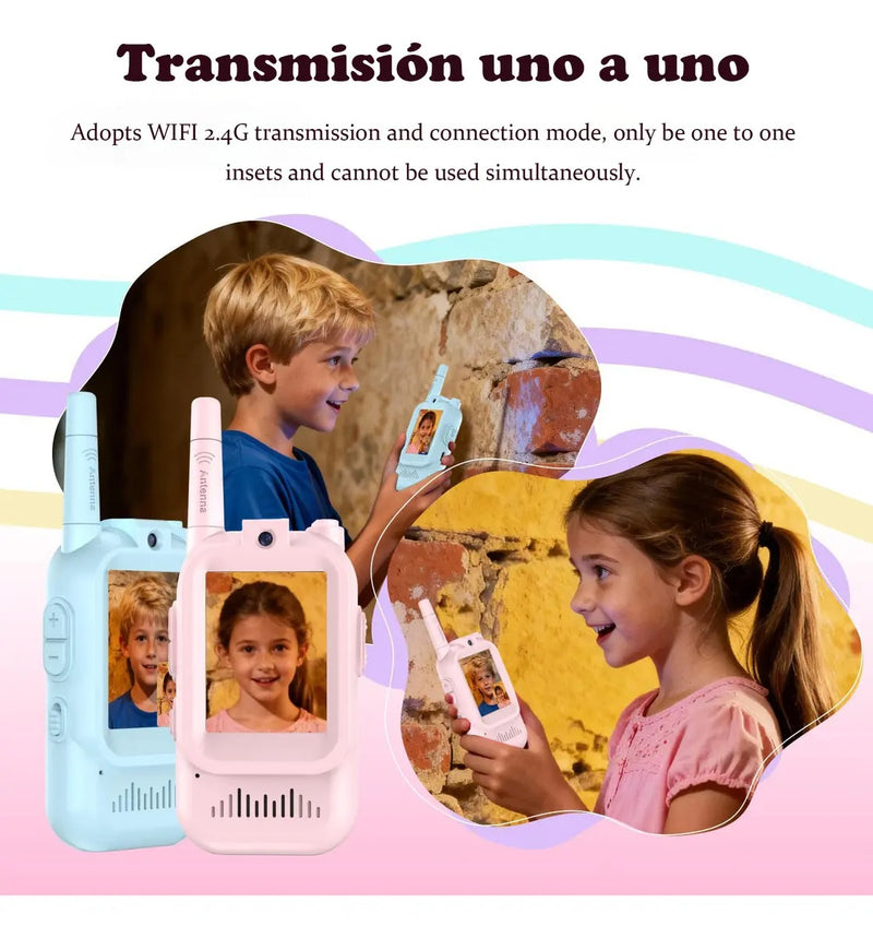 Walkie Talkie para Niños Pack de 2 con Video Recargable y Pantalla