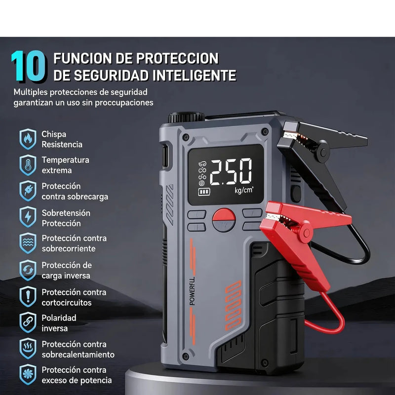 Arrancador de Batería/Compresor De Aire 12V Portátil 150PSI con Pantalla Digital