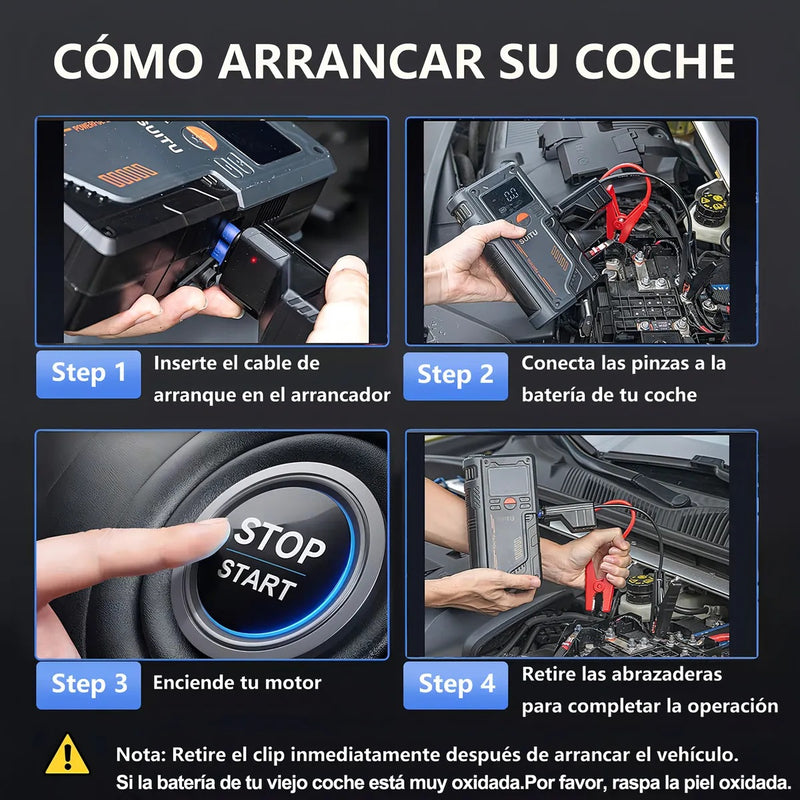 Arrancador de Batería/Compresor De Aire 12V Portátil 150PSI con Pantalla Digital