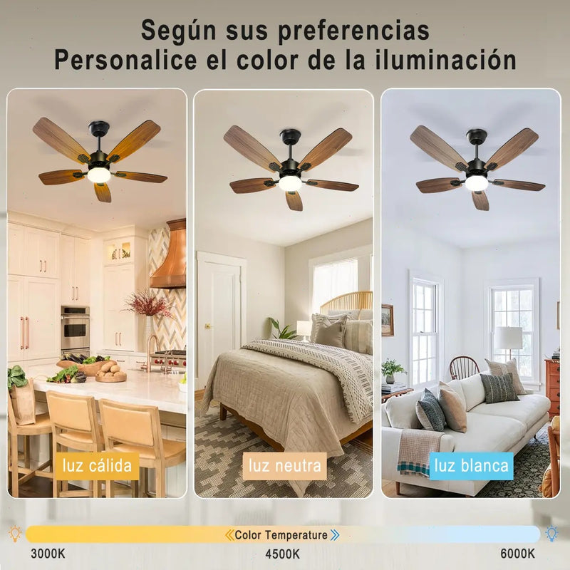 Ventilador de Techo Moderno con Luces LED de 5 Aspas