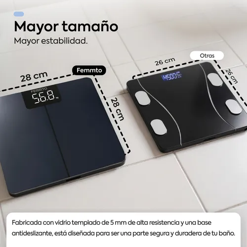 Báscula Digital para Baño Femmto, Peso Corporal Hasta 180Kg, Precisión y Estilo