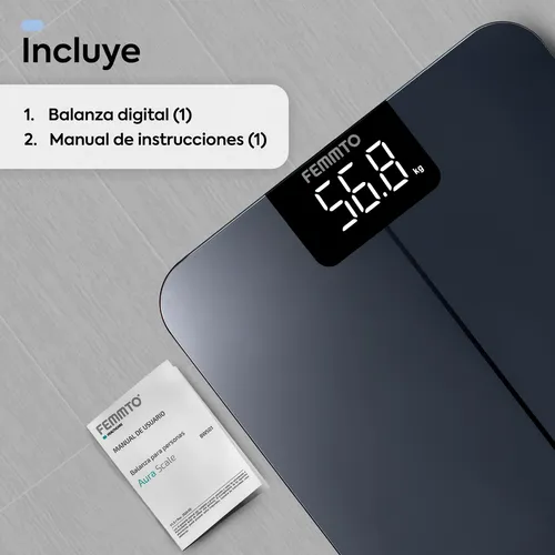 Báscula Digital para Baño Femmto, Peso Corporal Hasta 180Kg, Precisión y Estilo