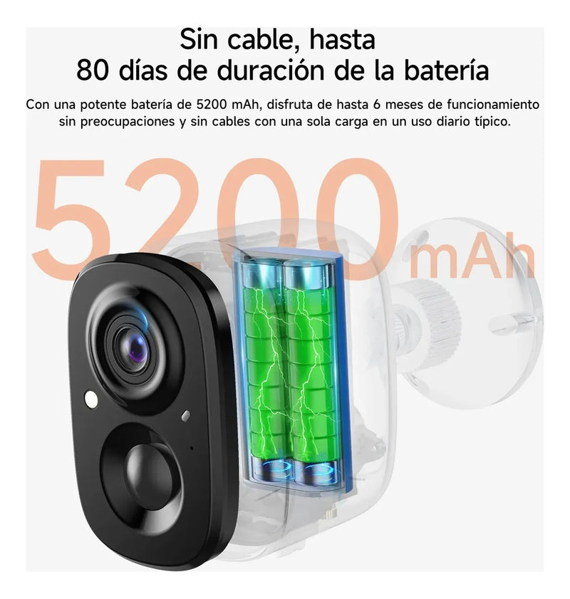 Cámara Vigilancia Wifi 4MP Batería Exterior sin Cables
