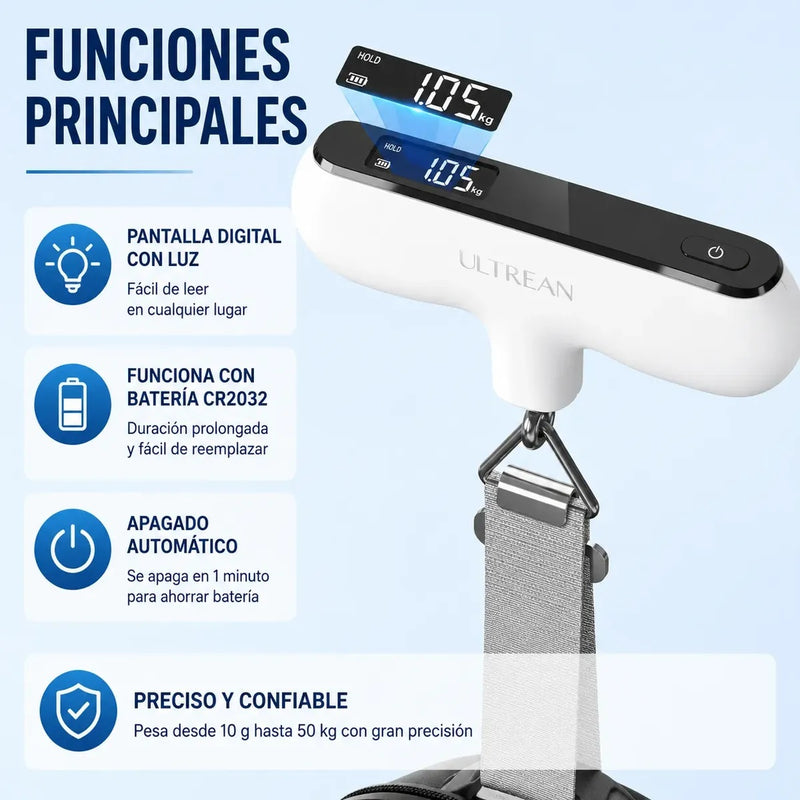 Bascula Digital Portatil Viaje para Maletas 50kg/100g