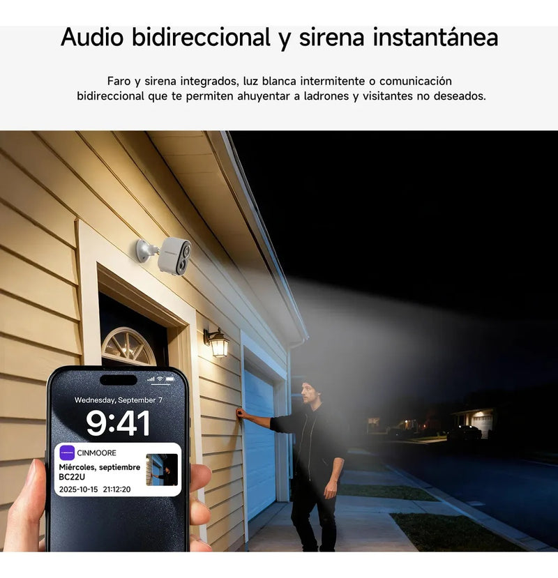 Cámara Vigilancia Wifi 4MP Batería Exterior sin Cables