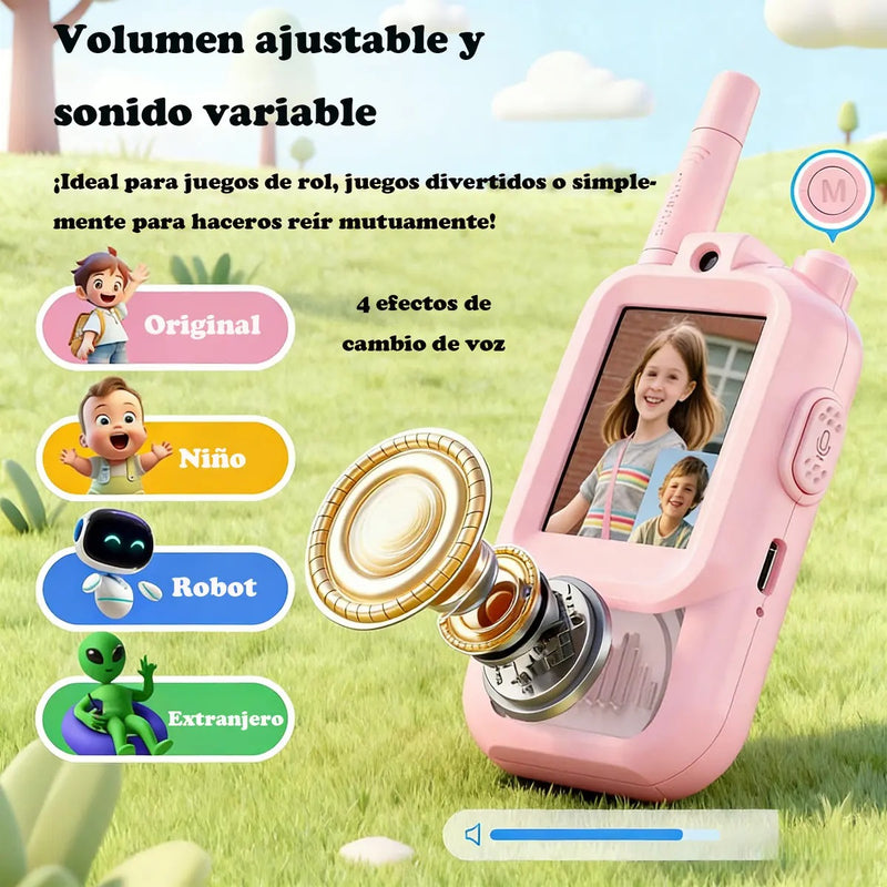 Walkie Talkie para Niños Pack de 2 con Video Recargable y Pantalla