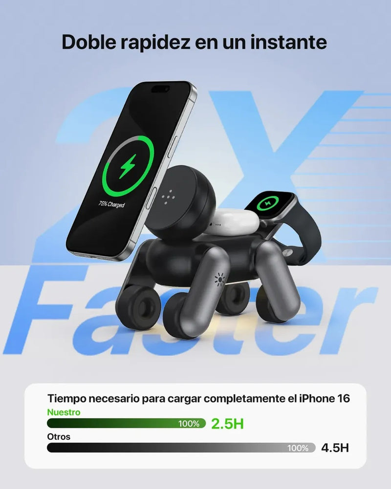 Cargador Inalámbrico 3 en 1 Robot Estación Perro Robot con Lámpara para Apple