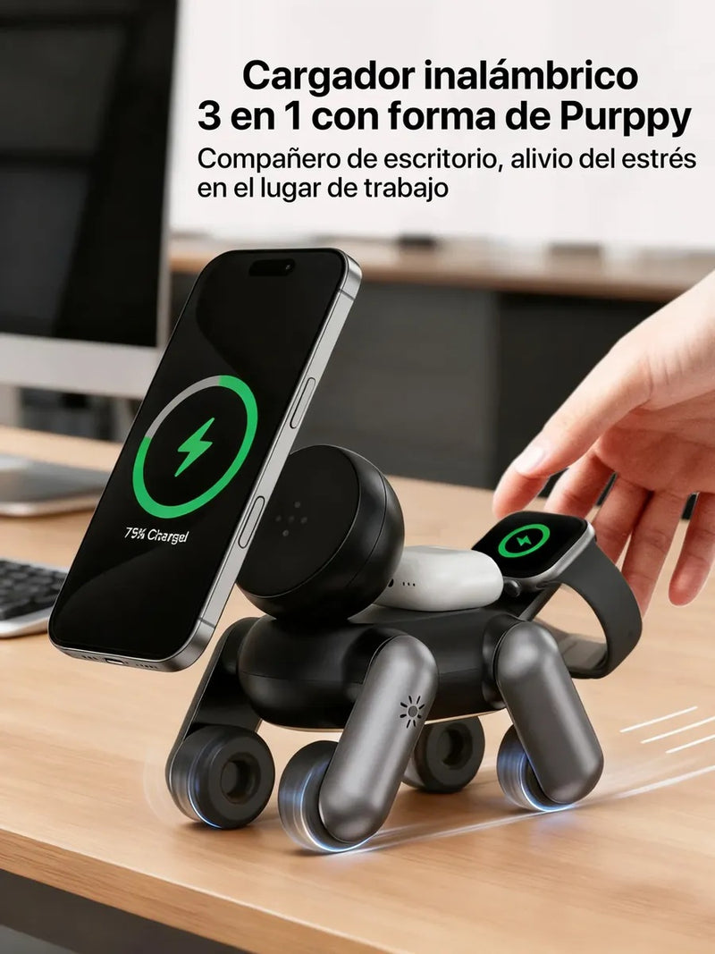 Cargador Inalámbrico 3 en 1 Robot Estación Perro Robot con Lámpara para Apple