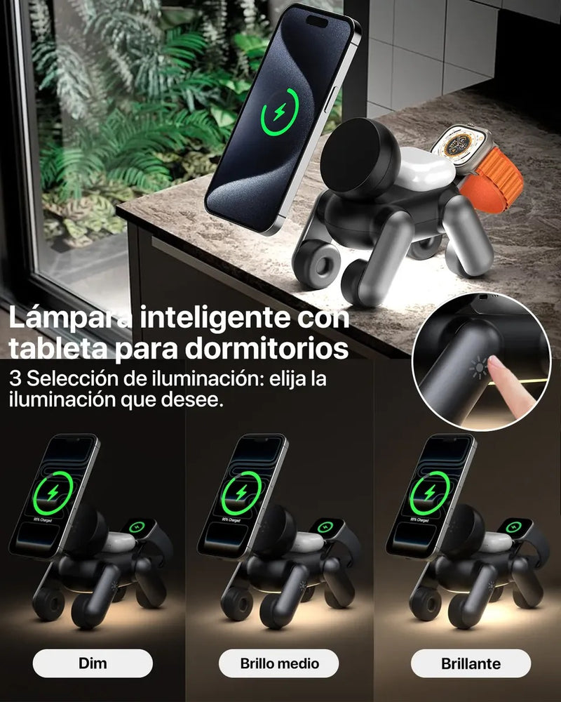 Cargador Inalámbrico 3 en 1 Robot Estación Perro Robot con Lámpara para Apple