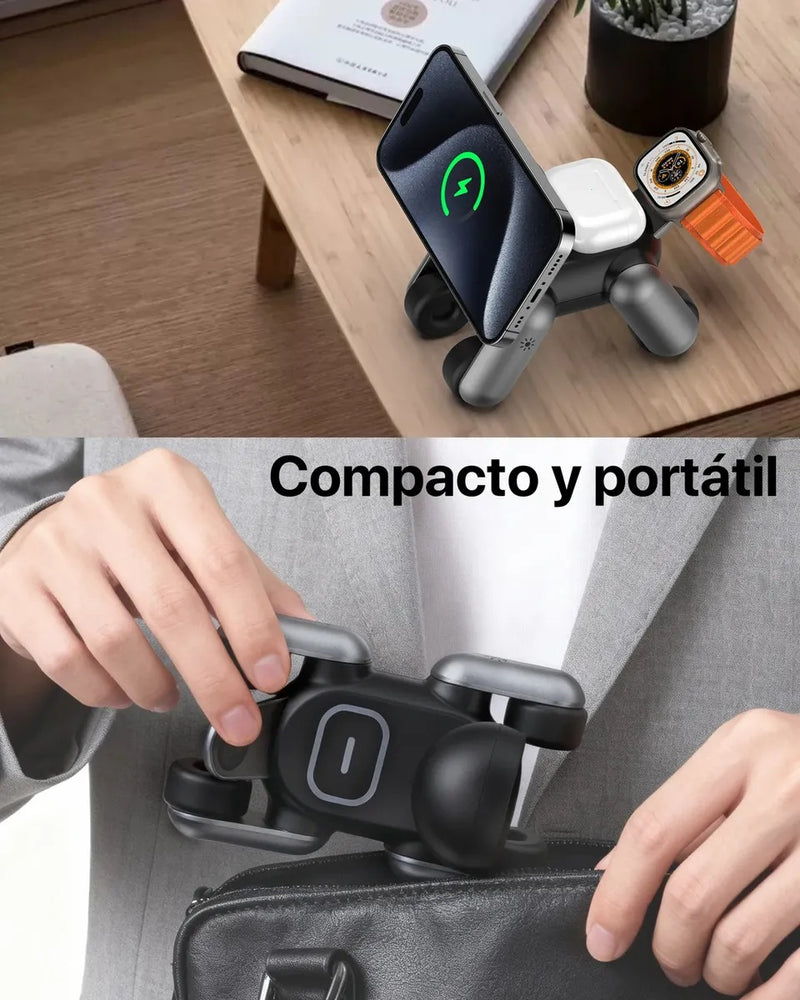 Cargador Inalámbrico 3 en 1 Robot Estación Perro Robot con Lámpara para Apple