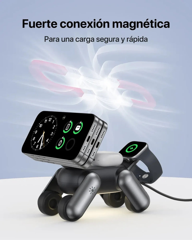 Cargador Inalámbrico 3 en 1 Robot Estación Perro Robot con Lámpara para Apple