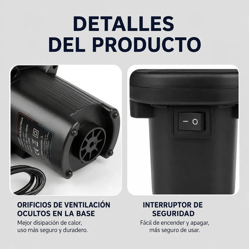 inflador electrico 160 W con 3 boquillas