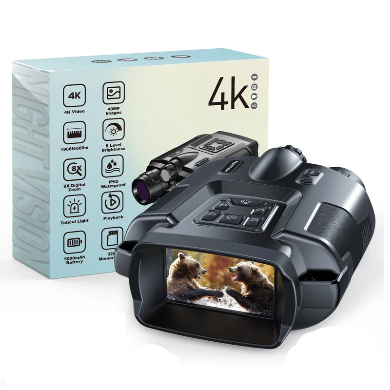 Binoculares 4K con Pantalla de 3" Visión Nocturna 32GB 5000mAh IP65