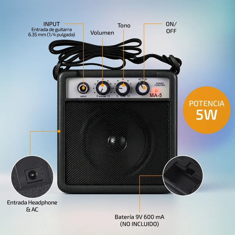 Guitarra Eléctrica con Amplificador 5W y Accesorios