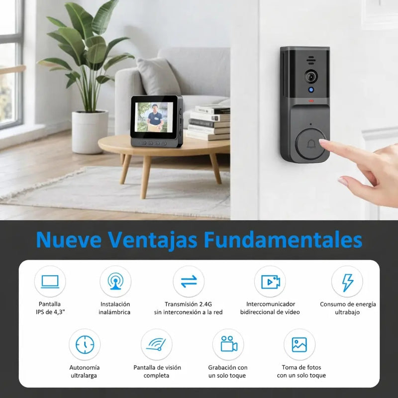 Timbre Inalámbrico con Cámara Inteligente y Pantalla de 4.3"