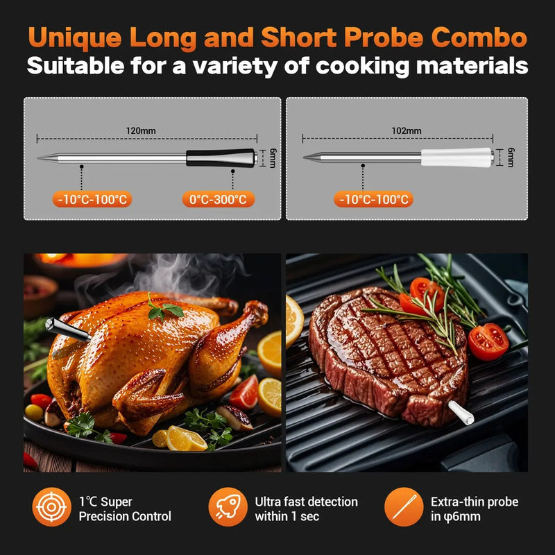 Termómetro de Cocina Inalámbrico Inteligente con Bluetooth y WIFI para Carne y Barbacoa