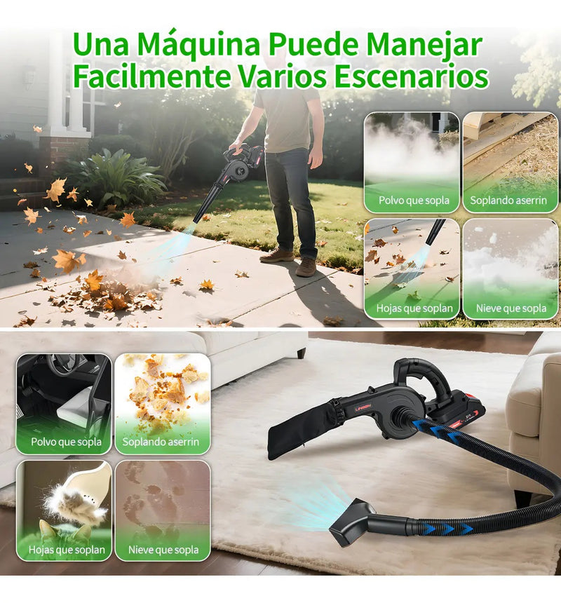 Soplador Aspiradora Inalámbrica 850W con 2 Baterías 4 en 1