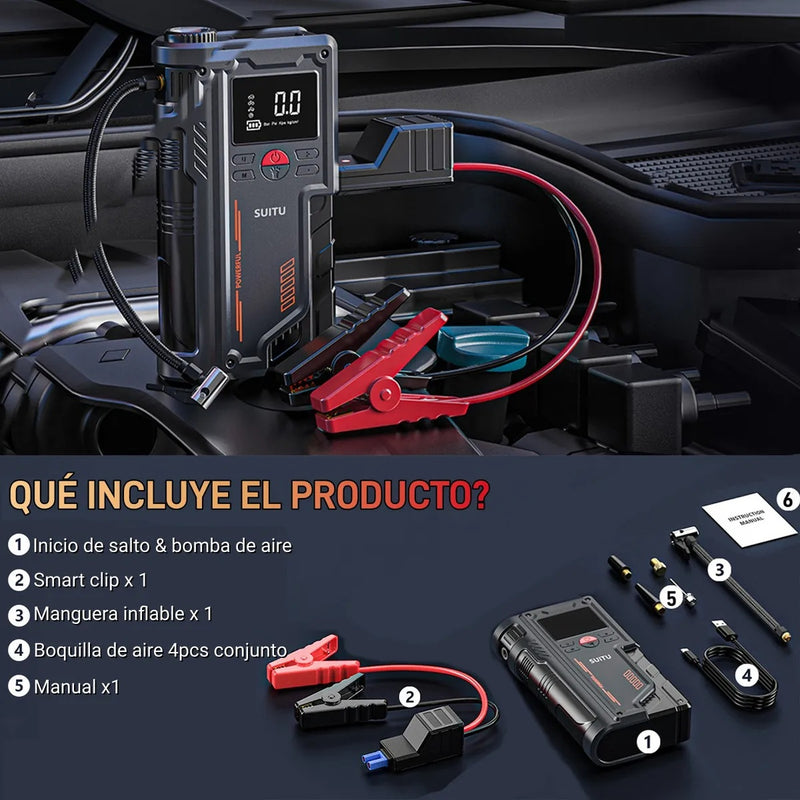 Arrancador de Batería/Compresor De Aire 12V Portátil 150PSI con Pantalla Digital