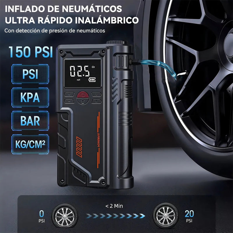 Arrancador de Batería/Compresor De Aire 12V Portátil 150PSI con Pantalla Digital