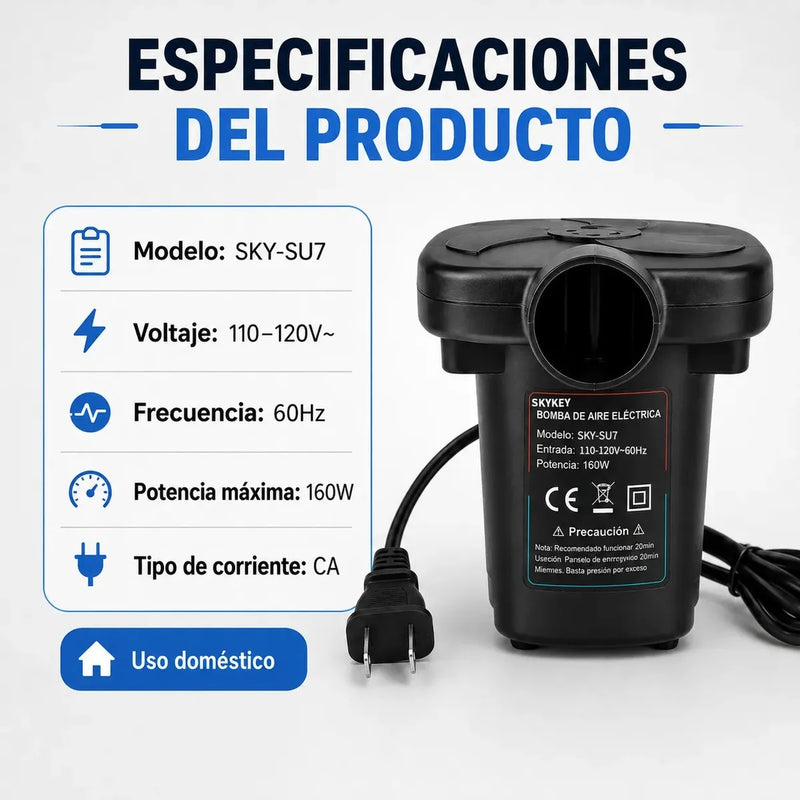 inflador electrico 160 W con 3 boquillas