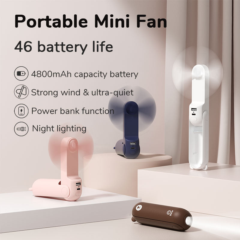 Mini Ventilador Portátil Multifuncional con Linterna y Powerbank USB