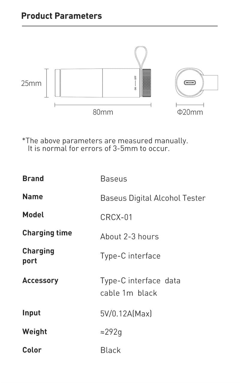 Alcoholímetro Automático Baseus Recargable por USB