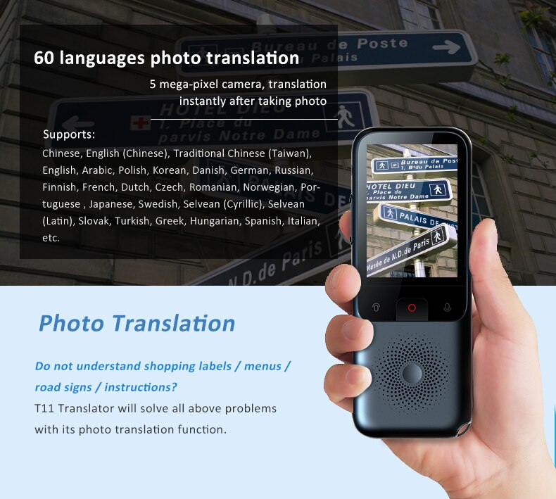 Traductor de Voz Inteligente T11, Internet, 138 Idiomas